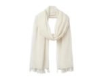 Ivory Woven Scarf with Tassel Fringe, Textured Dot Pattern