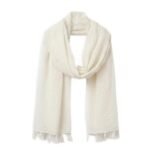 Ivory Woven Scarf with Tassel Fringe, Textured Dot Pattern