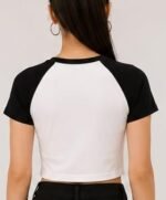 Womans Crop Top Grahic Printed Star Two-Tone Short Sleeve Graphic T-Shirt - Image 2