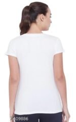 Women's White Printed Short Sleeves Polyester T-Shirt - Image 2