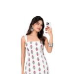 Women's White Floral Block Printed Cotton Short Kurti
