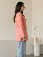 Cotton Solid Straight Short Kurti for Women | V Neck Kurta | Loop Detail Short Kurta | Full Bell Sleeves Kurti | Casual Ethnic Tunic Top | Peach - Image 3