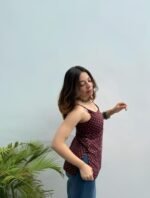 Cotton Maroon Printed Shoulder Strap Camisole Short Kurti for Women | Sleeveless Square Neck Tunic Top | Casual Summer Wear Cotton Kurta for Women - Image 2