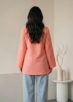Cotton Solid Straight Short Kurti for Women | V Neck Kurta | Loop Detail Short Kurta | Full Bell Sleeves Kurti | Casual Ethnic Tunic Top | Peach - Image 2