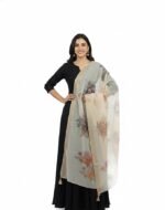 Elegant Floral Chanderi Dupatta for Women, Cream Color with Tassel Border, Traditional Indian Wear