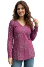Women's Bandhani Print Short Kurti in Viscose Rayon, Purple