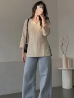 Cotton Solid Straight Short Kurti for Women | Boat Neck Kurta for Girls | 3/4 Sleeves Kurti | Embroidered Yoke Casual Ethnic Tunic Top - Image 2