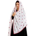 white dupatta with hearts and 4 side arco lace Arco Lace Border, Soft & Lightweight, Sofia Nazmin Fabric, Breathable Texture, Assorted Color hearts(Red Hearts)
