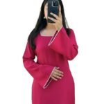 Women Short Cotton Kurti - Square Neck Long Sleeve | Casual Office Wear | Comfortable Daily Top