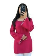 Women Short Cotton Kurti - Square Neck Long Sleeve | Casual Office Wear | Comfortable Daily Top