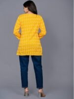 Women's Cotton Printed Straight Kurti - 3/4 Sleeve Yellow Tunic Top for Daily & Office wear - Image 3