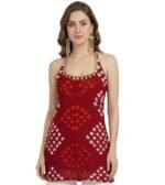 Women Rayon Bandhani Print Halter Neck Kurti Top with Stylish Back Tie-Up