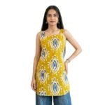 Sleeveless Cotton Short Kurti for Women, Square Neck Printed Top