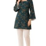 Women’s Cotton Short Kurti | Printed Casual Kurta for Women | Stylish Square Neck 3/4 Sleeve Top with Pom Pom Lace | Comfortable Wear for Office, Daily & Casual Outings