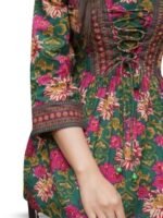 Short Kurti for Women, Floral Print, Green and Pink, 3/4 Sleeves, Casual Ethnic Top - Image 2