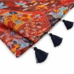 Boho Floral Print Scarf with Tassel Trim, Multicolour - Image 2