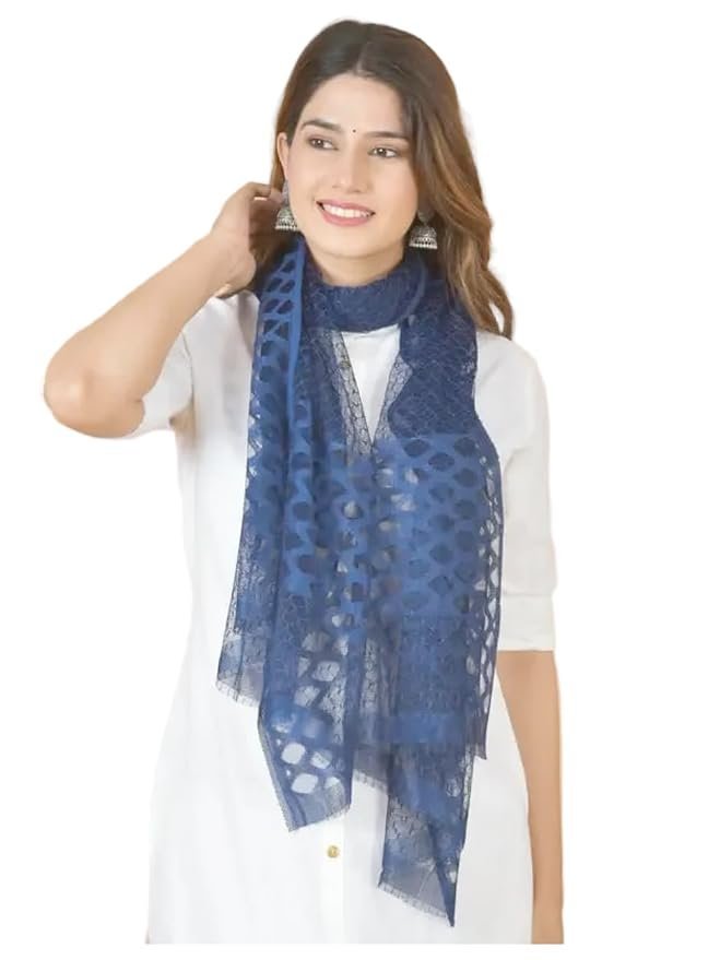 51VP-XWeLBL._SY879_.jpg Net Self Design Women Dupatta, Lightweight Net Fabric, Ethnic Indian Style - Image 1