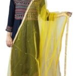 Girls & Womens Embellished Net Dupatta with Lace Work (Yellow)