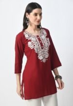 Rayon Short Kurta for Women Lakhnavi Chikankari Embroidered Ladies Kurti, Stylish Girls Top - Image 3