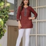 Rayon Short Kurti for Women | Floral Printed Boat Neck Short Kurti
