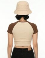 Womens Black Graphic Ruched Crop Top - Image 3