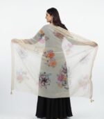 Elegant Floral Chanderi Dupatta for Women, Cream Color with Tassel Border, Traditional Indian Wear - Image 2