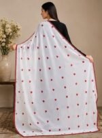 white dupatta with hearts and 4 side arco lace Arco Lace Border, Soft & Lightweight, Sofia Nazmin Fabric, Breathable Texture, Assorted Color hearts(Red Hearts) - Image 2