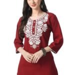Rayon Short Kurta for Women Lakhnavi Chikankari Embroidered Ladies Kurti, Stylish Girls Top