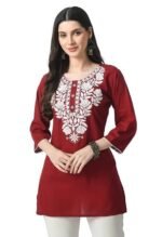 Rayon Short Kurta for Women Lakhnavi Chikankari Embroidered Ladies Kurti, Stylish Girls Top