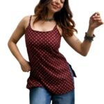 Cotton Maroon Printed Shoulder Strap Camisole Short Kurti for Women | Sleeveless Square Neck Tunic Top | Casual Summer Wear Cotton Kurta for Women