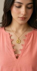 Cotton Solid Straight Short Kurti for Women | V Neck Kurta | Loop Detail Short Kurta | Full Bell Sleeves Kurti | Casual Ethnic Tunic Top | Peach - Image 4