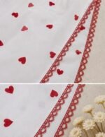 white dupatta with hearts and 4 side arco lace Arco Lace Border, Soft & Lightweight, Sofia Nazmin Fabric, Breathable Texture, Assorted Color hearts(Red Hearts) - Image 3