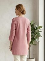 Women's Floral Embroidered Tunic Top Short Kurti, 3/4 Sleeve, Split V-Neck, Kurti Style, Rayon Fabric - Image 2