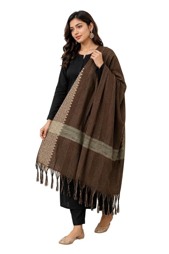 6111tVUOIyL._SY879_.jpg Prasad Creation Khadi Cotton Self Design Women Dupatta - Image 1