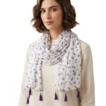 Women's Floral Printed Scarf with Tassel Detailing