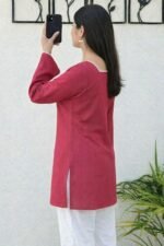 Women Short Cotton Kurti - Square Neck Long Sleeve | Casual Office Wear | Comfortable Daily Top - Image 3