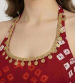 Women Rayon Bandhani Print Halter Neck Kurti Top with Stylish Back Tie-Up - Image 2