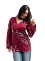 Women Rayon Printed Short Kurti for Women | Floral V Neck Short Kurta Top | Full Sleeve Casual Kurti for Girls & Women