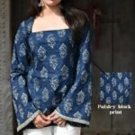 Women's Blue Printed Kurti with Flared Sleeves | Stylish Ethnic Wear Kurta | Short Kurta for Women | Women's Kurta - Image 4