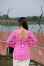 Women's Floral Embroidered Tunic Top Short Kurti, 3/4 Sleeve, Split V-Neck, Kurti Style, Rayon Fabric (Copy) - Image 3