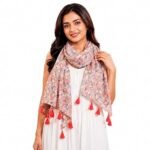 Women's Floral Printed Scarf with Tassel Detailing