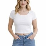 Women’s Fitted Crop Top – Soft Stretch Short Sleeve Casual T-Shirt