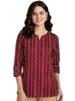 Pinkmint Women's Printed Cotton Blend Short Kurti l All Over Printed V-Cut Neckline Casual Wear Tunic Top's l Ethnic Top's for Girls