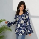 Women's Floral Printed V-Neck Short Kurti | Full Sleeve Casual Ethnic Regular Fit Stylish Tunic for Women