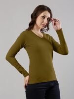 Comfortable Fit V Neck Full Sleeves Solid Tshirt - Image 3