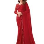 Women's Self Woven, Lace Georgette Saree with Unstitched Blouse