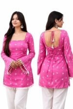Women's Floral Embroidered Tunic Top Short Kurti, 3/4 Sleeve, Split V-Neck, Kurti Style, Rayon Fabric (Copy)