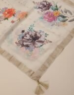 Elegant Floral Chanderi Dupatta for Women, Cream Color with Tassel Border, Traditional Indian Wear - Image 3