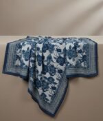 Elegant Women's Organza Dupatta with Floral Print, Navy Blue and White, Traditional Border Design - Image 4