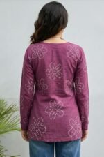 Women's Bandhani Print Short Kurti in Viscose Rayon, Purple - Image 3